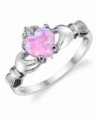 Sterling Silver 925 Irish Claddagh Friendship & Love Ring with Pink Simulated Opal Heart - CN11C14DD63