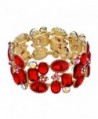 EVER FAITH Women's Rhinestone Crystal Fashion Flower Party Elastic Stretch Bracelet Gold-Tone - Red - CT17AYTX0NW