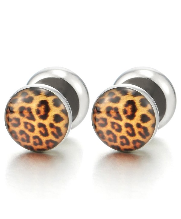 10MM Womens Screw Stud Earring with Leopard Print Pattern- Steel Cheater Fake Ear Plug Gauges - CK1869C8TSW