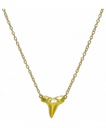 Small Shark Tooth Lucky Pendant Necklace Gold Plated .925 Sterling Silver 16" - 18" Free Jewelry Box - C511M3N9LTP