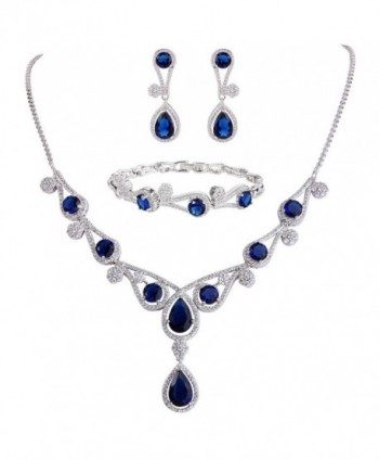 EVER FAITH Women's CZ Lots Hollow-out Teardrop Necklace Earrings Bracelet Set Silver-Tone - Blue - CF12JUBYMXR