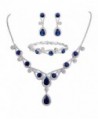 EVER FAITH Women's CZ Lots Hollow-out Teardrop Necklace Earrings Bracelet Set Silver-Tone - Blue - CF12JUBYMXR