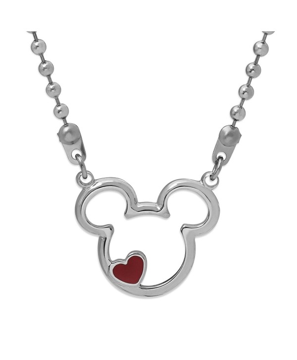 Disney Women's and Girls Jewelry Mickey Mouse Head with Heart Kiss Stainless Steel Pendant Necklace- 18" - C9184T0SDR2