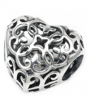 Sterling Silver Ethnic Flower Love Heart Filigree Bead For European Style Charm Bracelets - CX11K3OG1Z3