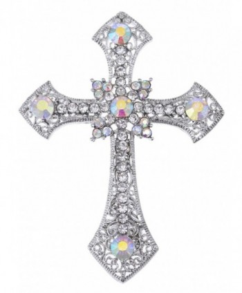 Alilang Holy Anglo Saxon Clear & AB Crystal rhinestone Cross Jewelry Pin Brooch - C8116E0Y39V
