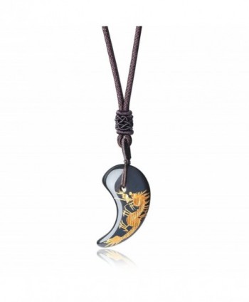 AmorWing Unisex Adjustable Engraving Animal Totem Japanese Magatama Genuine Stones Pendant Necklace - CF12NUBN7RP