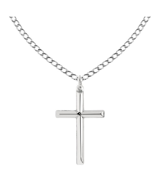 Sterling Silver Shiny Italian Cross Pendant Necklace (18- 20- 24 Inches) - CP12NS1U3JJ