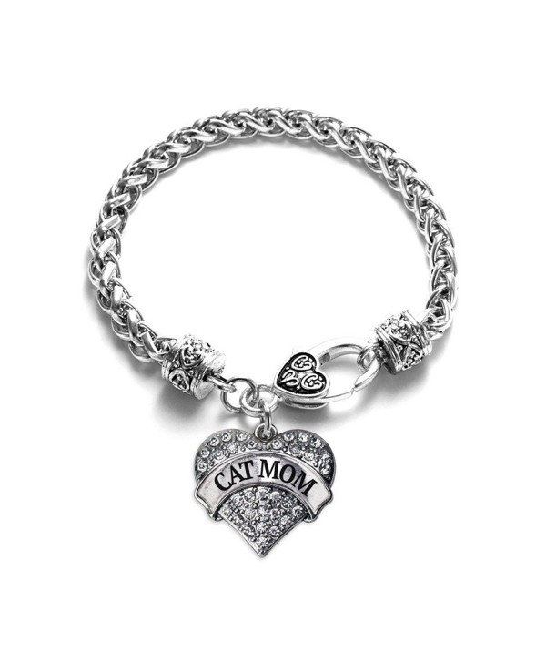 Cat Mom Pave Heart Bracelet Silver Plated Lobster Clasp Clear Crystal Charm - C9123HZGYBZ