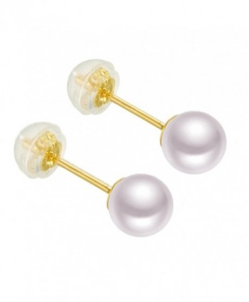 Sinya 18K Gold Yellow Solid Stud Pearl Earrings High Luster Round Freshwater Cultured Pearl for Women - CL1872UUANK