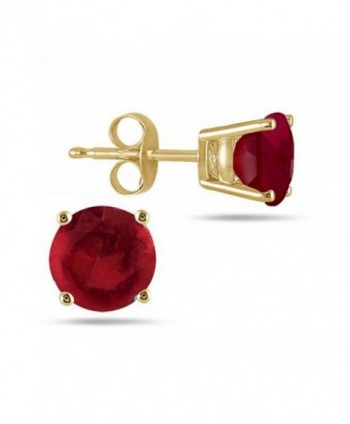 5MM Round Red Ruby Stud Earring IN 14k Yellow Gold Finish .925 Sterling Silver Alloy - CL12EHYTE21