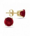 5MM Round Red Ruby Stud Earring IN 14k Yellow Gold Finish .925 Sterling Silver Alloy - CL12EHYTE21