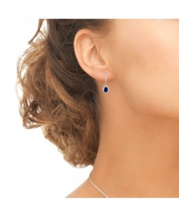Sterling Created Sapphire Leverback Earrings