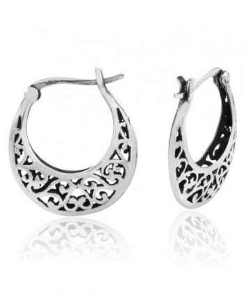 MIMI 925 Sterling Silver Bali Inspired Filigree Round Hoop Earrings - CA126L53JPH