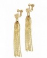Crystal Heart Goldtone Chain Tassel Clip On Earrings - CS12N3A1JT8