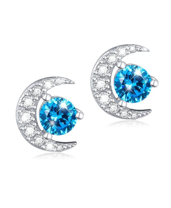 S925 Sterling Silver Crescent Moon CZ Jewelry Stud Earrings - C0186H97C44