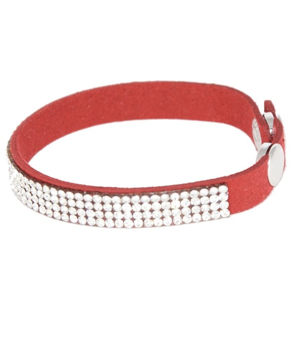 Leather Bracelet Clear Crystal - Red - CS127YNHXHP