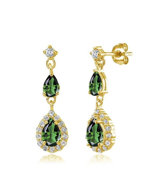 Flashed Sterling Simulated Teardrop Earrings - Simulated Emerald - Yellow Gold Flash - C318692I8DQ