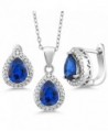 6.50 Ct Pear Shape Blue Simulated Sapphire 925 Sterling Silver Pendant Earrings Set with 18 Inch Silver Chain - C011Q6ORP6D