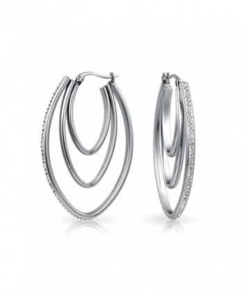 Bling Jewelry Triple Hoop Crystal Statement Earrings Stainless Steel - CL11RRODOJD