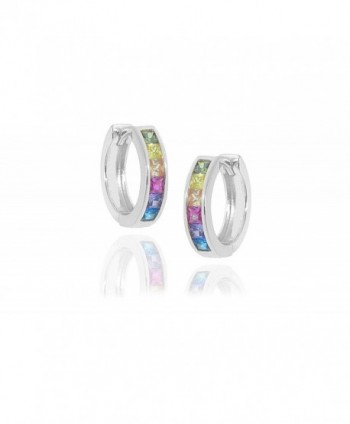 NYC Sterling Women 15MM Rainbow Cubic Zirconia Hoop Earring - sterling silver - CB185G3XGO0