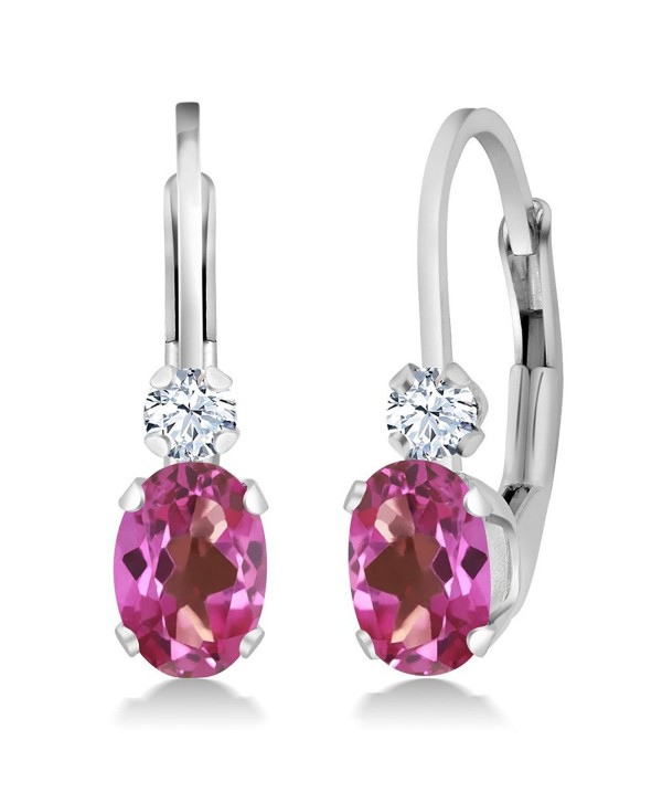 1.18 Ct Oval Pink Mystic Topaz & White Sapphire 925 Sterling Silver Leverback Earrings - C211M2I1TWX