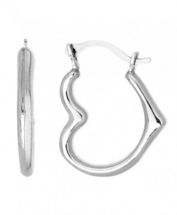 10k White Gold Shiny Open Heart Hoop Earrings- Diameter 15mm - CD122T5CTUJ