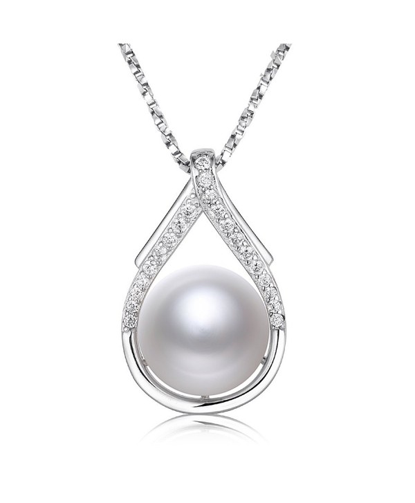 Nonnyl Freshwater Cultured Pearl Pendant Necklace Sterling Silver 10mm Pearl- 16 inch Chain - C412O33VEDW