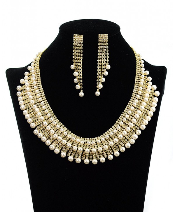 Multi Layered Design Necklace and Dangling Strands Earring Set - Cream - C812B8QCQ1H