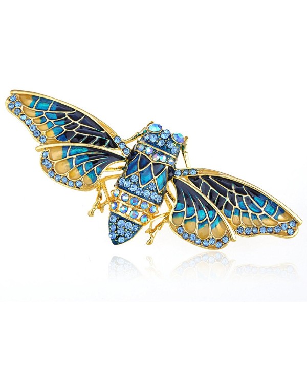 Alilang Gold Tone Iridescent Crystal Colored Rhinestone Insect Moth Brooch Pin - Blue - C1113T2BGUL