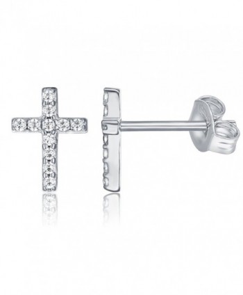 PAVOI 14K Gold Plated Sterling Silver CZ Diamond Religious Classic Cross Stud Earrings - White - CZ12NU3JRVU