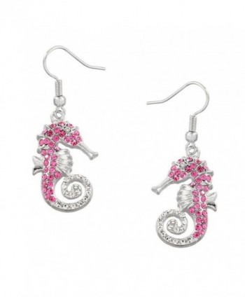 Liavys Seahorse Fashionable Earrings Sparkling - Pink (Rhodium Plated) - CI12MZTEWRT
