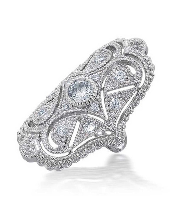 Bling Jewelry Clear CZ Vintage Style Full Finger Rhodium Plated Ring - CQ1164A77LV