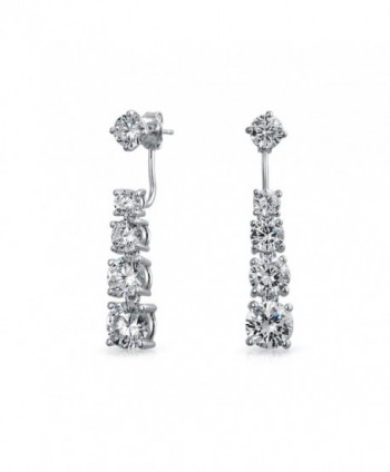 Bling Jewelry Graduated Clear CZ Drop Back and Front Earrings Rhodium Plated Brass - CV11TL781X3