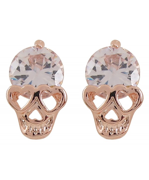 DaisyJewel Halloween White Crystal Love Skull Stud Earrings - CH11VN0KAF7