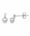 Sterling Silver & White Fresh Water Pearl Button w CZ Rhodium Plated Small Stud Earrings - CC184RUAC3R