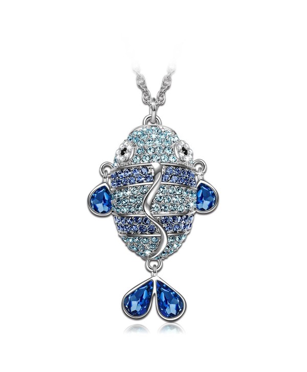 J.NINA Mom Gifts with Swarovski Crystals Enchanted Fish Charming Sapphire Jewelry- Women Pendant Necklace - CK12O6I2TP5