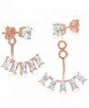 Ear Jacket 2 in 1 Rose 14k Gold Plated-Sterling Silver CZ AAA Quality Stud and Ear Cuff Earrings Set - C6127KTYRTZ