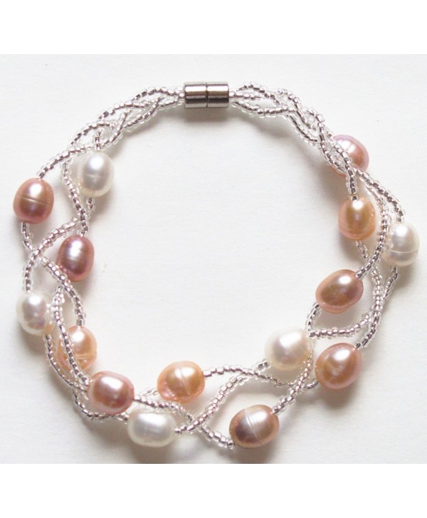 Magnetic Multi Strand Cultured Freshwater Pearls and Crystal Bracelet - C511CMQW98N