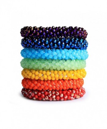 Gemstone Bead Stretch Bangle Bracelet for Women Crystal Beaded Bracelet Set- 17 colors - Chakra Set - CG187GOKEL0