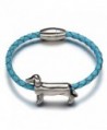 REAMOR Unisex 316L Stainless Steel Dachshund Dog Beads Braided Leather Bracelets With Magnet Clasp - Blue - C412OBSKT2A