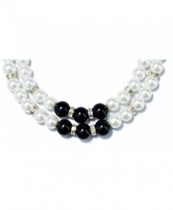 TS Womens Choker Strand Layer Entangled White Pearl Necklace (white black mix) - C7127N4LXW1