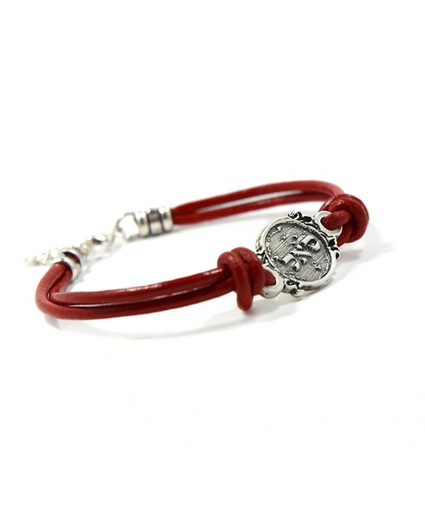 7.5" Red Leather Charm Bracelet for Women with Prosperity & Abundance Silver Charm - CH12BUCTK6D