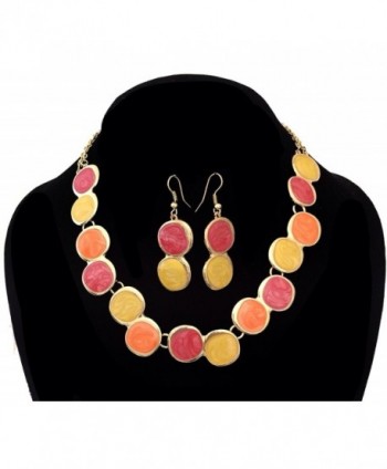 Yellow Orange Enamel Necklace Earrings