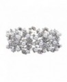 ACCESSORIESFOREVER Bridal Wedding Jewelry Crystal Rhinestone Pearl Leaf Stretch Bracelet Silver - CK118TCCNRL