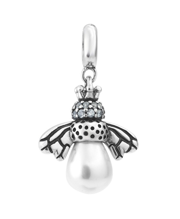 Sterling Silver Queen Bee Cubic Zirconia Seashell Pearl European Style Dangle Bead Charm - C0188X3WX8O