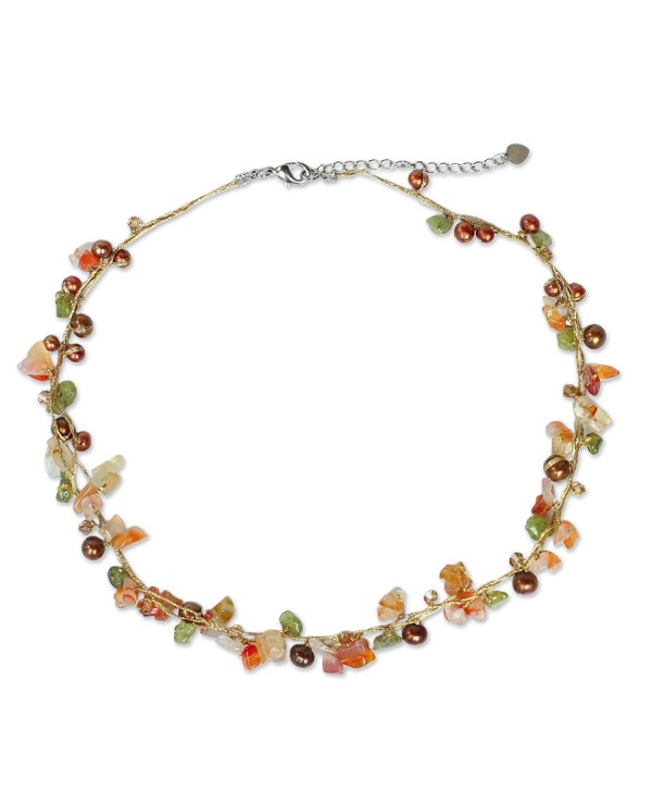 NOVICA Dyed Freshwater Cultured Pearl Necklace with Carnelian and Peridot Stones- 16.25" 'Tropical Elite' - CH113QD2PQH