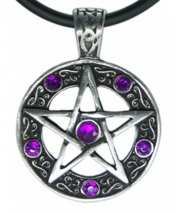 Exoticdream Color Star Pentagram Pentacle Pagan Wiccan Witch Gothic Pewter Pendant + 18" PVC Necklace - Purple - CA11Z7QKMW5