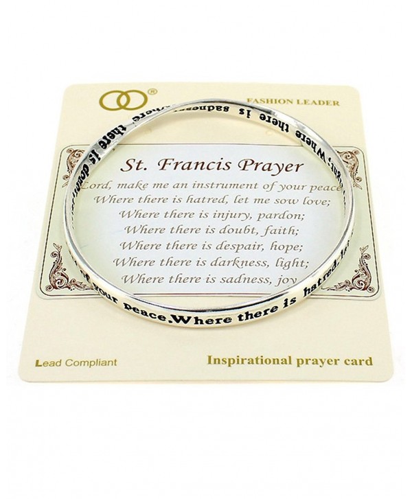 St. Francis Prayer Engraved Twist Bangle Inspirational Bracelet with Prayer Card by Jewelry Nexus - Silver-tone - CO11FIPRCOV