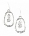 Petite Beaten Look Silver-Tone Open Work Primitive Look Irregular Oval and Dangle Bar Earrings 1 3/8" - CZ185RUEYA5