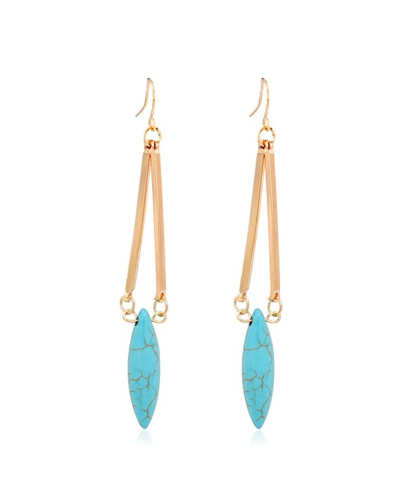 Hanloud Leaf Tassel Dangle Earring Turquoise Drop Hook Earrings Traditional Indian Jewelry - gold 2 - CX1880XTDKA